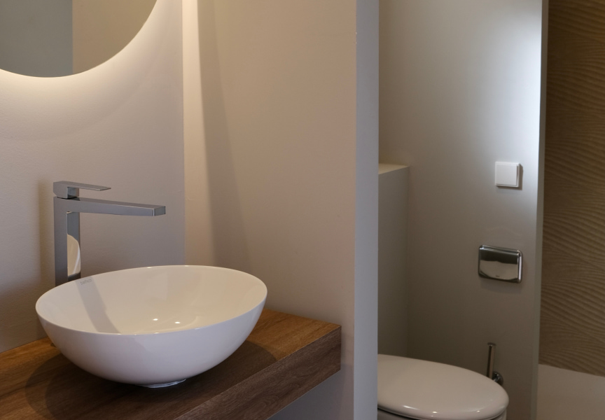 Detail of the elegant washbasin on countertop